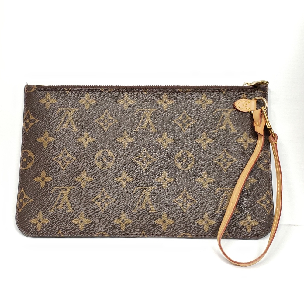 Authentic Louis Vuitton Neverfull Pochette Monogram Wristlet Clutch - Picture 3 of 14
